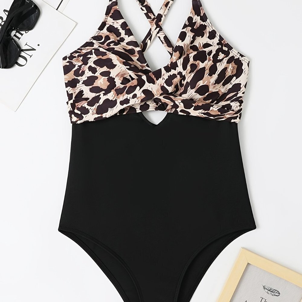 Travel Passions - Colorblock Leopard Print One Piece Swimsuit - Picture 4 of 10